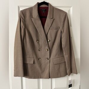 NWT Tahari ASL Women’s Houndstooth Double Breasted Blazer Camel/Wine/Black Sz 14